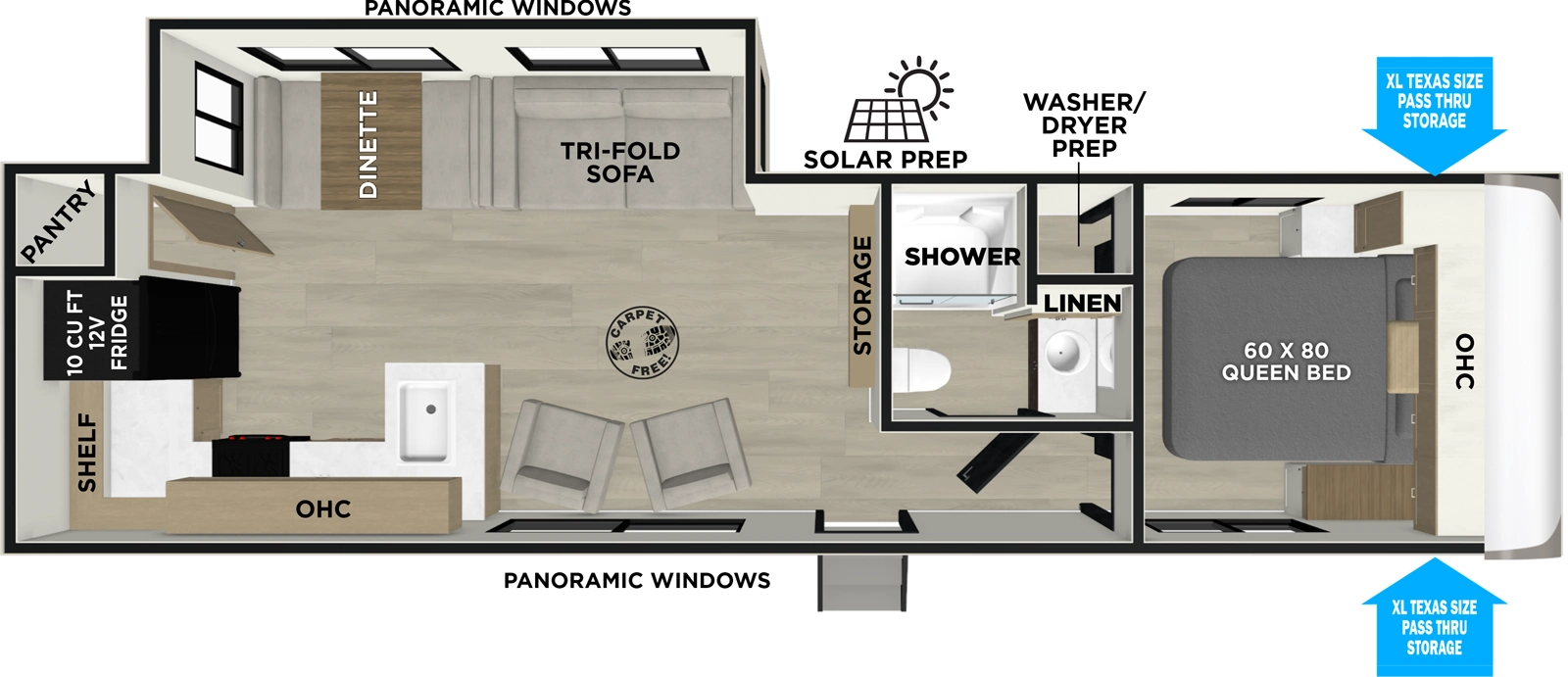 The Hemisphere Travel Trailers 28RKHL floorplan has one entry and one slide out. Exterior features include: fiberglass exterior. Interiors features include: rear kitchen and front bedroom.